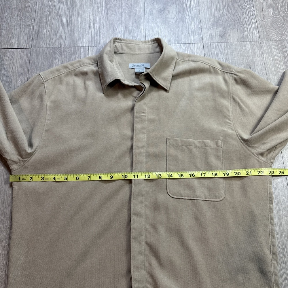 Zegna Sport Flannel Shirt Shackett Mens Medium M Beige Italy Woven Mid-weight - Picture 5 of 6
